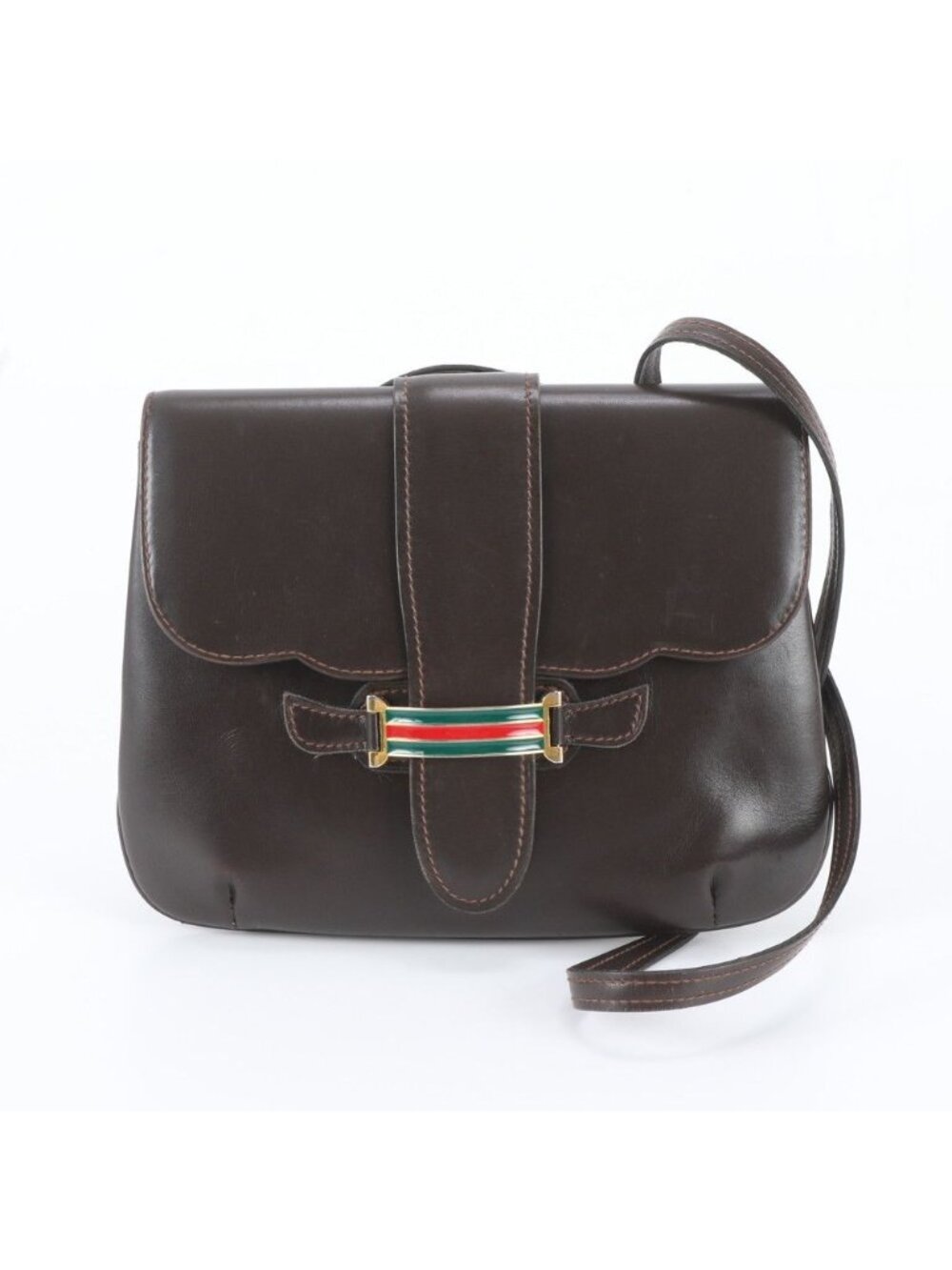 Gucci Vintage Sherry Line Leather Shoulder Bag Brown
